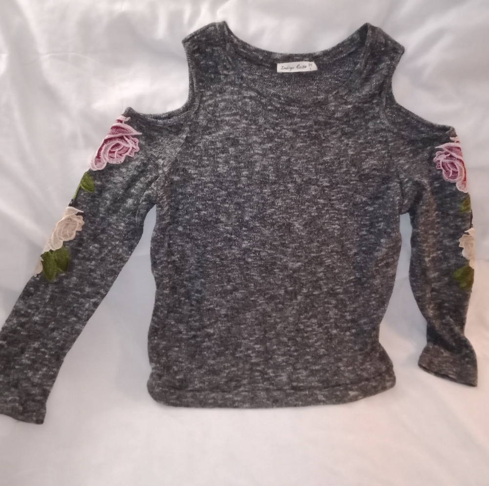 Indigo Rose Cut Out Bare Shoulder Rose Long Sleeve Shirt Size Large